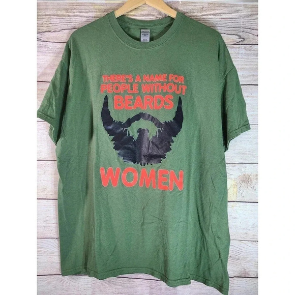 Gildan Men's People Without Beards T-shirt Tee Size XL Green Cotton Short Sleeve - Picture 1 of 3
